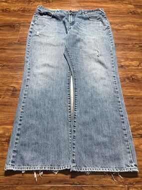 Unionbay Baggy Wide Leg Jeans Light Wash 40x32 Distressed Frayed Hem Y2K Skater